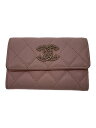 【中古】CHANEL◆Flap Card Case Grain Shiny Calfskin/22SS/レザー/PNK【服飾雑貨他】