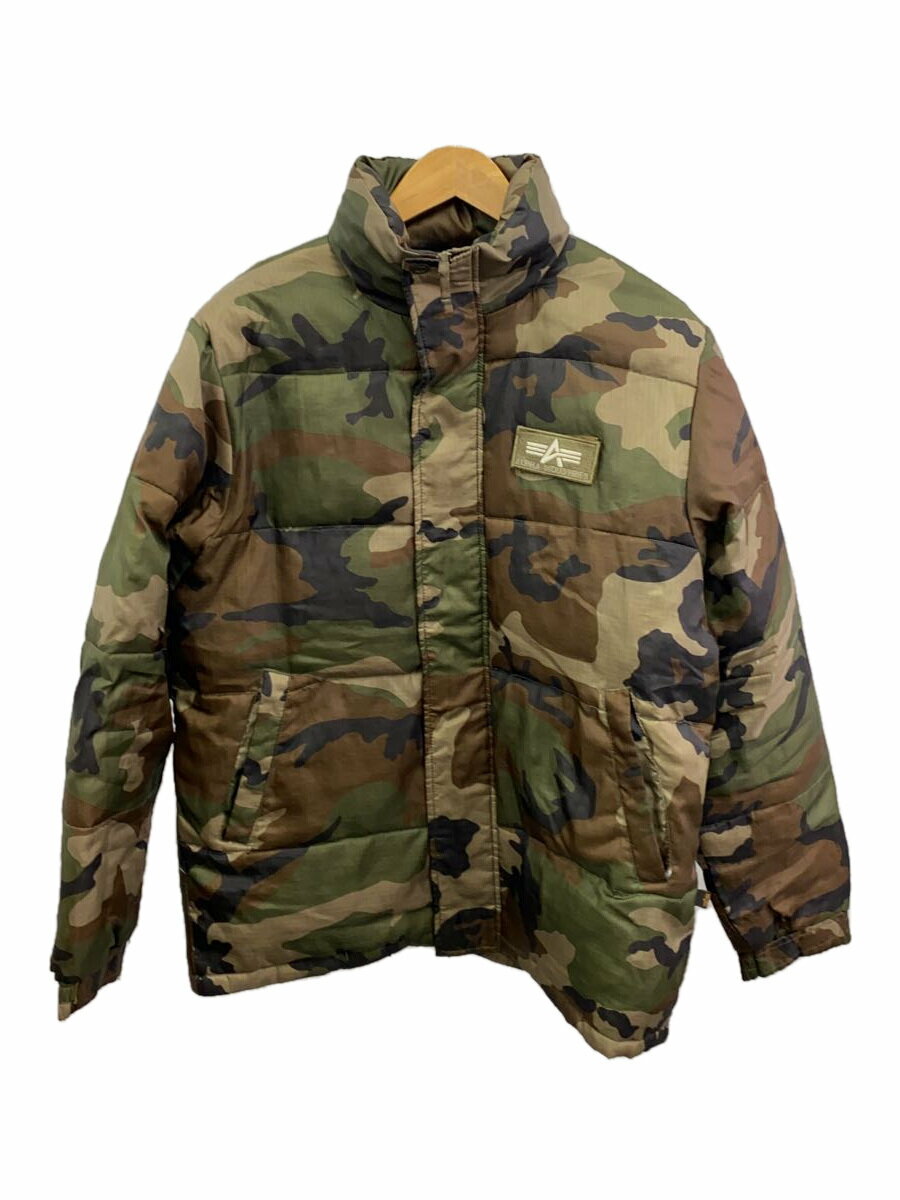 【中古】ALPHA INDUSTRIES◆ダウンジャケット/L/ポリエステル/GRN/カモフラ/使用感有り【メンズウェア】