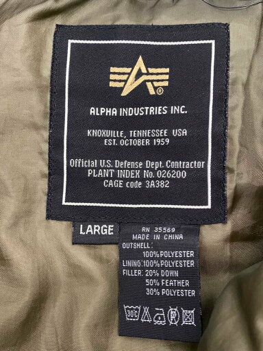 【中古】ALPHA INDUSTRIES◆ダウンジャケット/L/ポリエステル/GRN/カモフラ/使用感有り【メンズウェア】