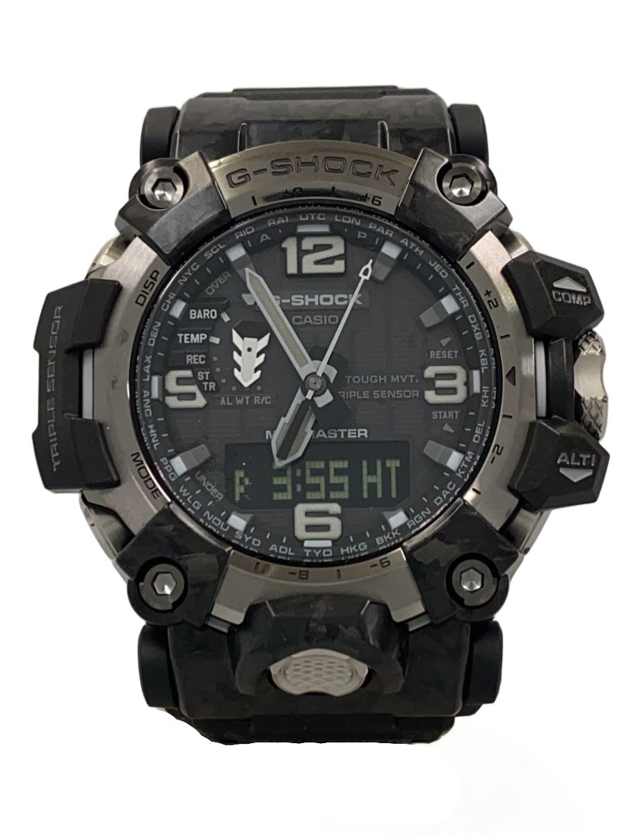 【中古】CASIO◆クォーツ腕時計/アナログ/ラバー/BLK/BLK/カーボン【服飾雑貨他】