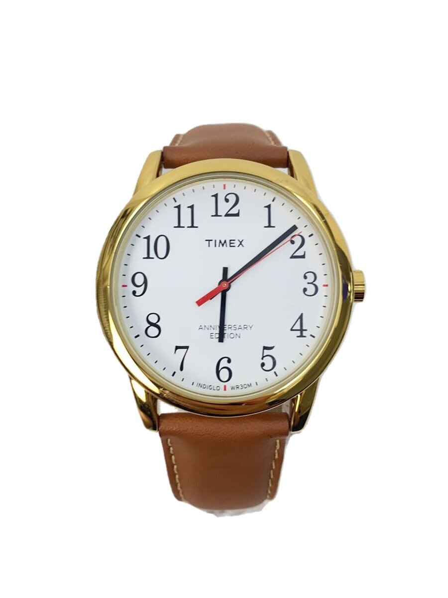 【中古】TIMEX◆クォーツ腕時計/アナログ/レザー/WHT/CML/SS/CR2016【服飾雑貨他】
