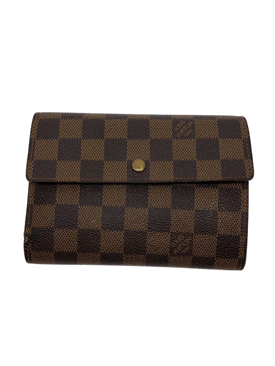 【中古】LOUIS VUITTON◆ポルト・トレゾール・エテュイ・パピエ_ダミエ・エベヌ/PVC/BRW/レディース【服飾雑貨他】
