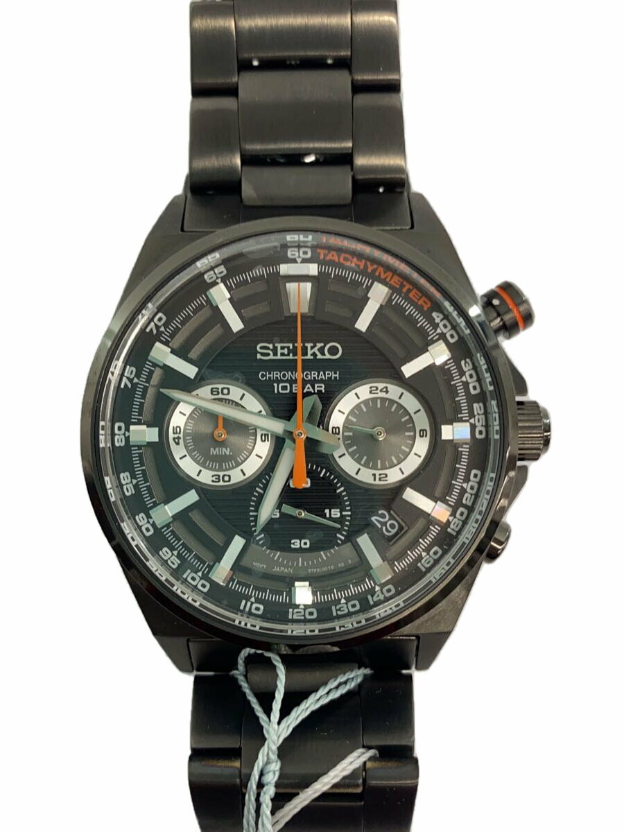 【中古】SEIKO◆クロノグラフ/クォーツ腕時計/アナログ/ステンレス/BLK/BLK/8T63-00T0【服飾雑貨他】