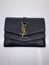 【中古】SAINT LAURENT◆サンローラン/シュルピス/2つ折り財布/レザー/BLK/無地/レディース【服飾雑貨他】