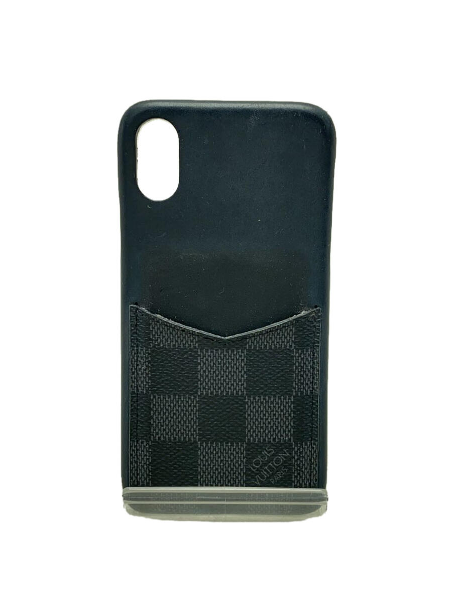 【中古】LOUIS VUITTON◆IPHONE・バンパーXS_ダミエ・エベヌ_BLK/牛革/BLK/メンズ【服飾雑貨他】