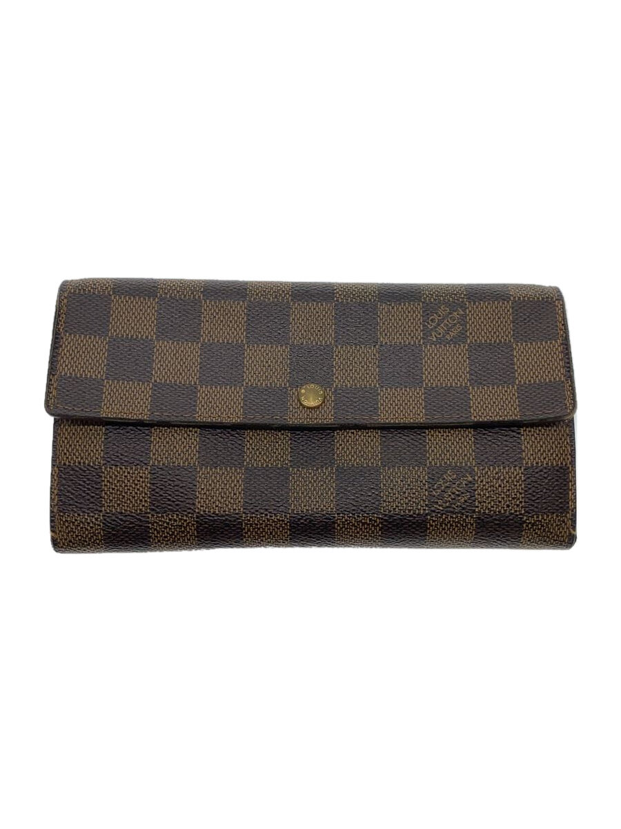 【中古】LOUIS VUITTON◆ポシェット・ポルト・モネ・カルト・クレディ_ダミエ・エベヌ_BRW/PVC/BRW/レディース【服飾雑貨他】