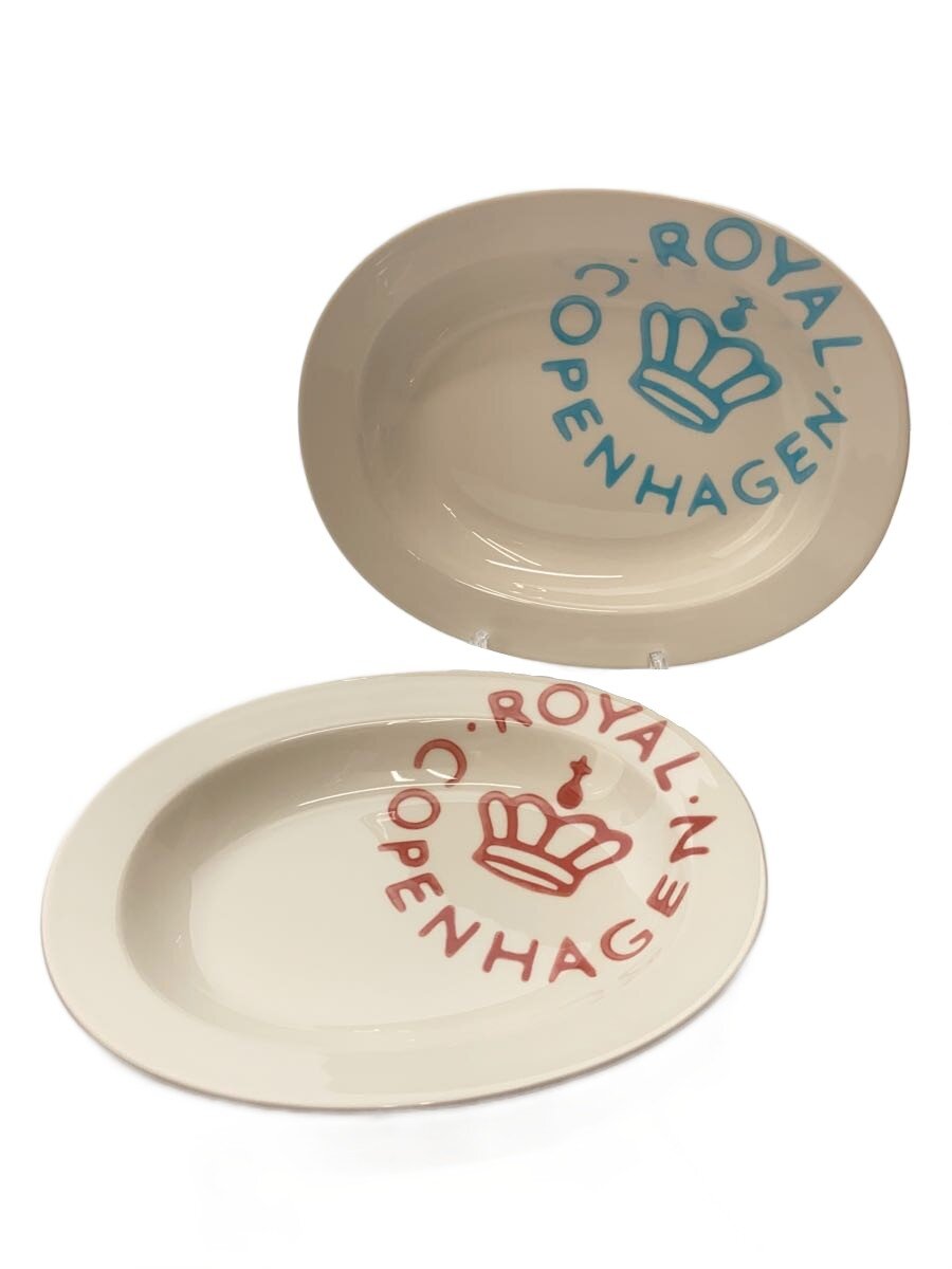 【中古】ROYAL COPENHAGEN◆オーバルプレート/ニューシグネチャー/2点セット/WHT/ピンク＆ブルー/372//【キッチン用品】