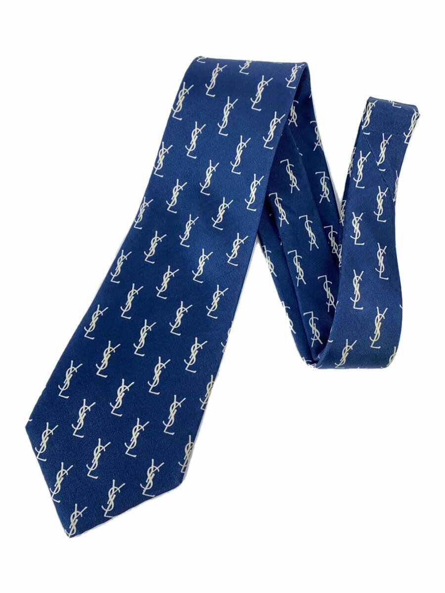【中古】YVES SAINT LAURENT◆ネクタイ/シルク/NVY/総柄/メンズ【服飾雑貨他】