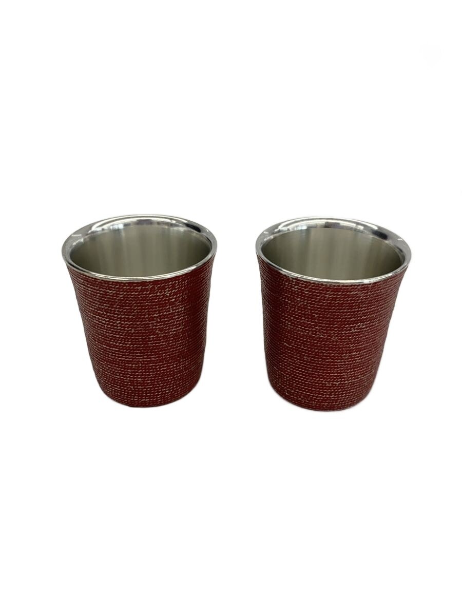 【中古】大阪錫器◆グラス/2点セット/RED/ぐい呑/糸目//【キッチン用品】
