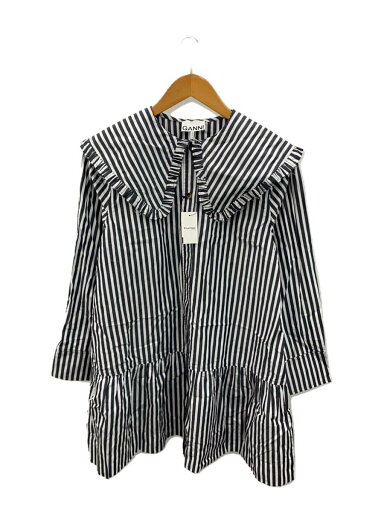 【中古】GANNI◆シャツワンピース/36/コットン/GRY/ストライプ【レディースウェア】 【中古】GANNI◆シャツワンピース/36/コットン/GRY/ストライプ【レディースウェア】