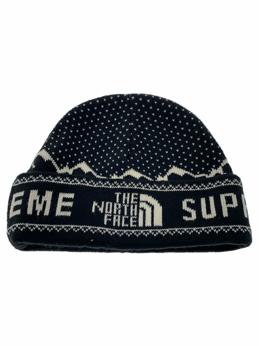 【中古】THE NORTH FACE◆EXPEDITION FOLD BEANIE/--/アクリル/BLK/ストライプ/メンズ/NF0A3SEC【服飾雑貨他】