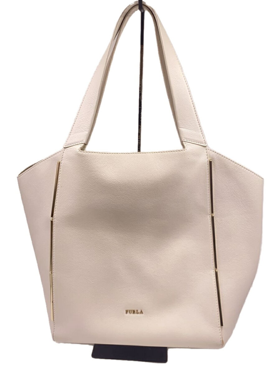 【中古】FURLA◆トートバッグ/レザー/ホワイト/無地【バッグ】