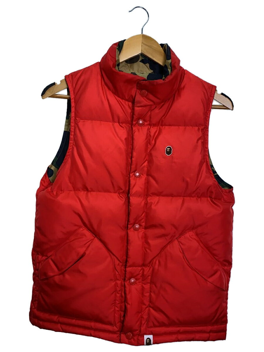 【中古】A BATHING APE◆ダウンベスト/S/ポリエステル/RED/1870-140-053/REVERSIBLE DOWN VEST【レディースウェア】