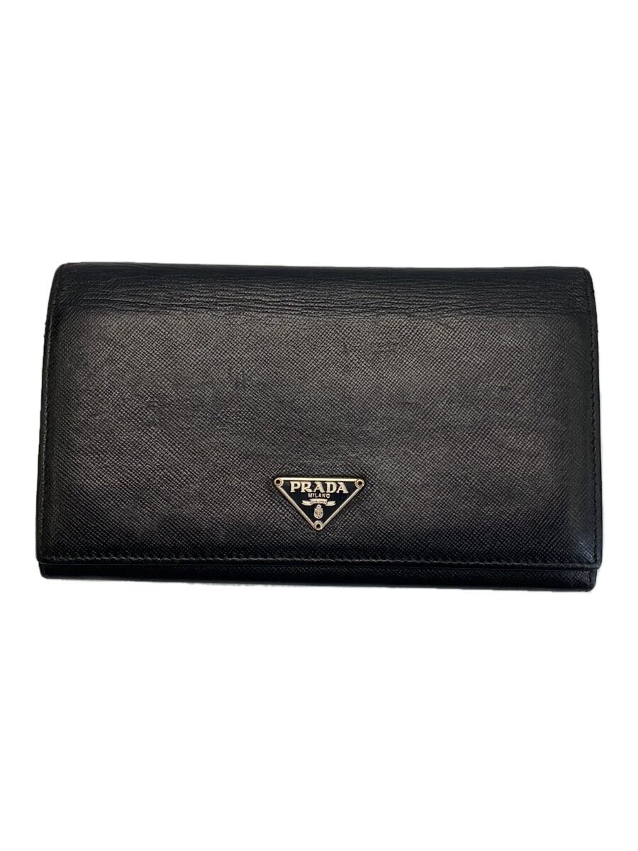 【中古】PRADA◆サフィアーノ/長財布/レザー/BLK/メンズ/M608A【服飾雑貨他】