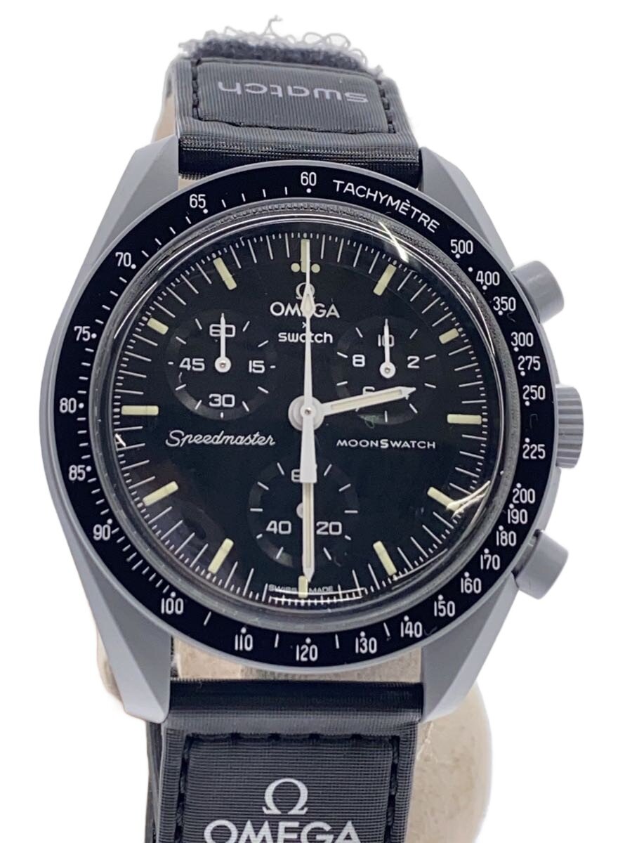 【中古】OMEGA◆MISSION TO THE MOON/クォーツ腕時計/アナログ/BLK/BLK【服飾雑貨他】