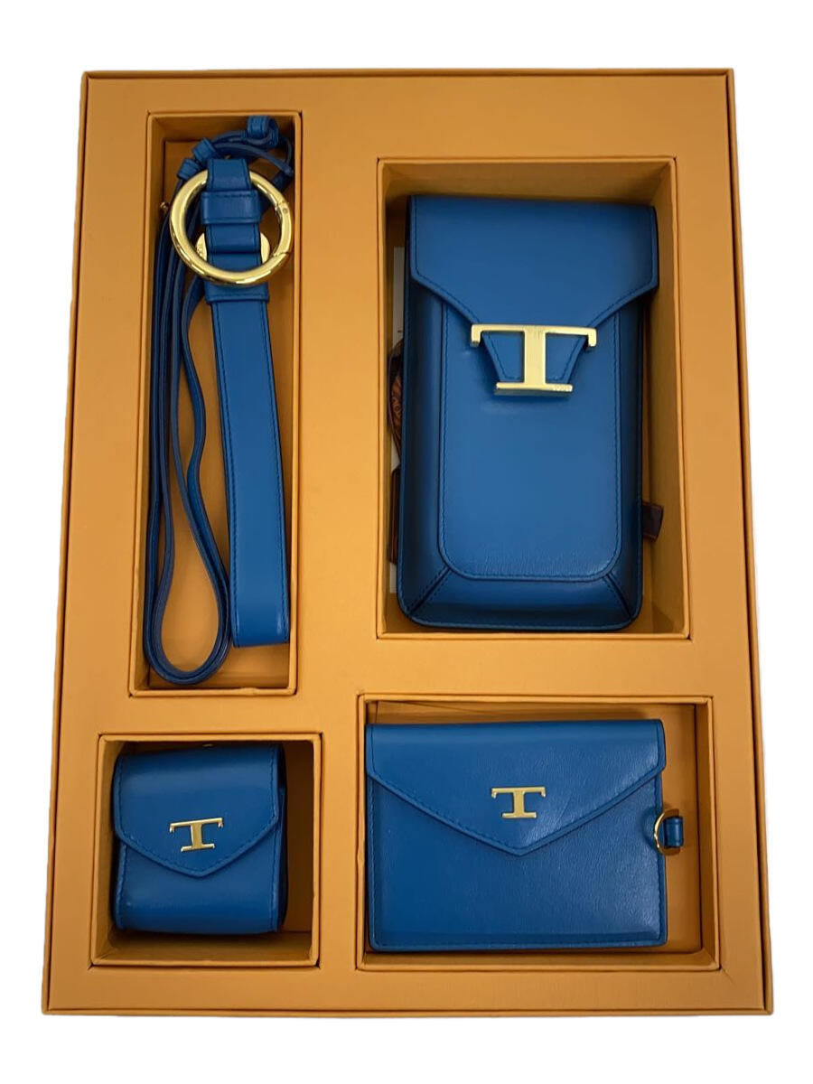 【中古】TOD’S◆Tタイムレス/3IN1/スマホショルダー/イヤホンケース/カードケース/レザー/BLU/ポシェット【バッグ】