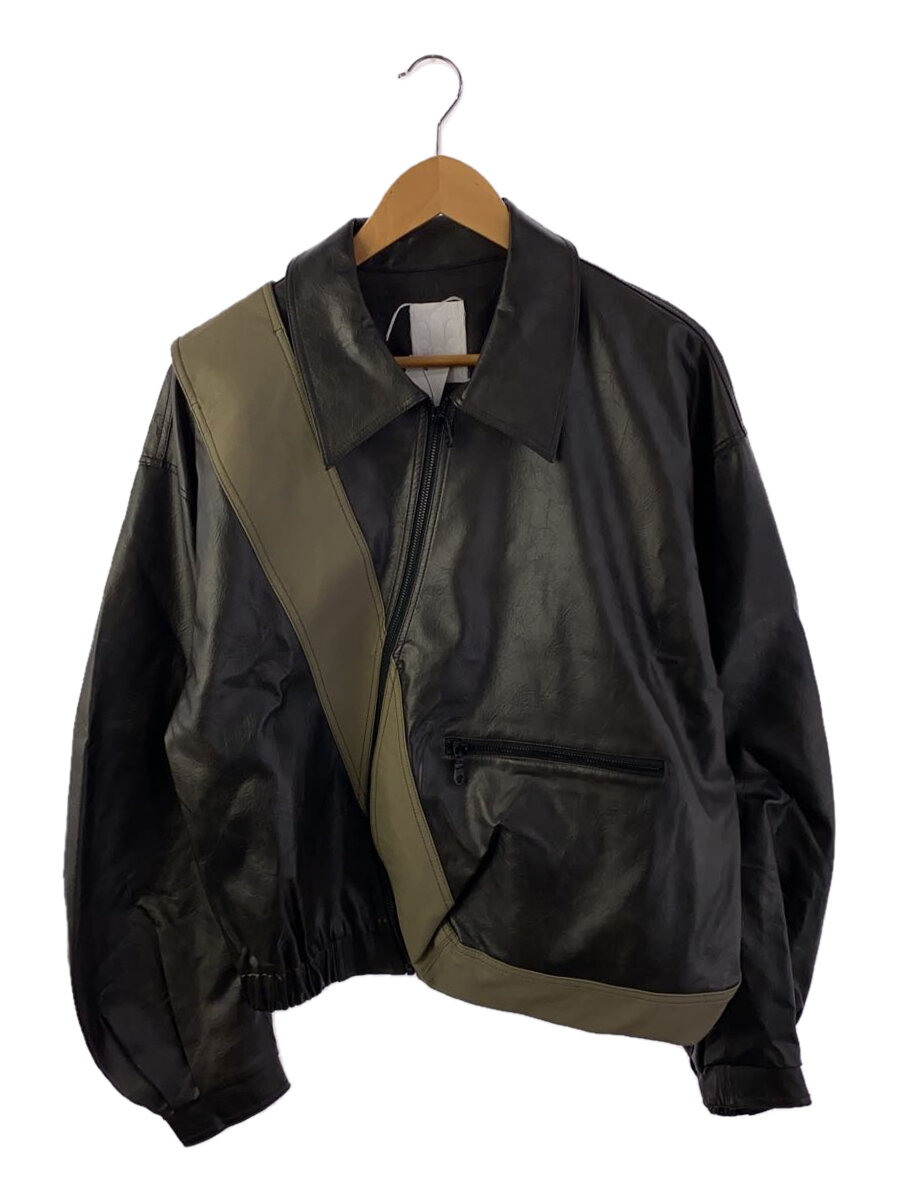 【中古】NUTEMPEROR◆変形ジップ フェイクレザージャケット/2/レザー/BLK/無地【メンズウェア】