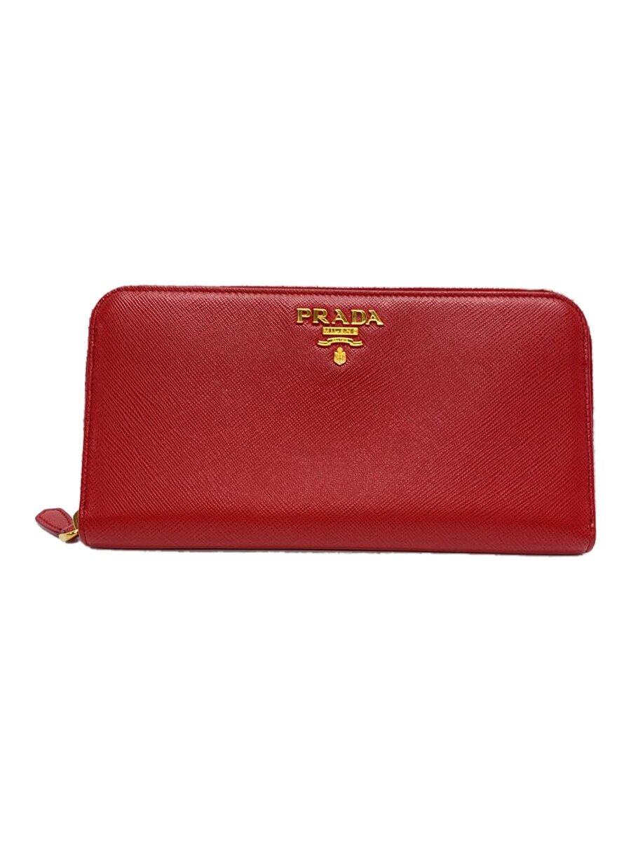 【中古】PRADA◆サフィアーノレザー/長財布/RED/無地/レディース/1ml506【服飾雑貨他】