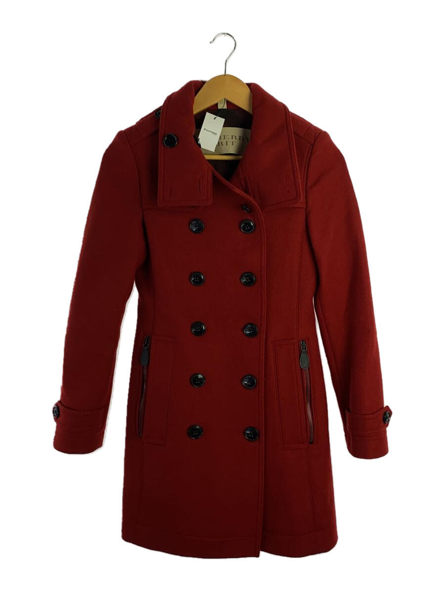 【中古】BURBERRY◆コート/36/ウール/RED【レディースウェア】