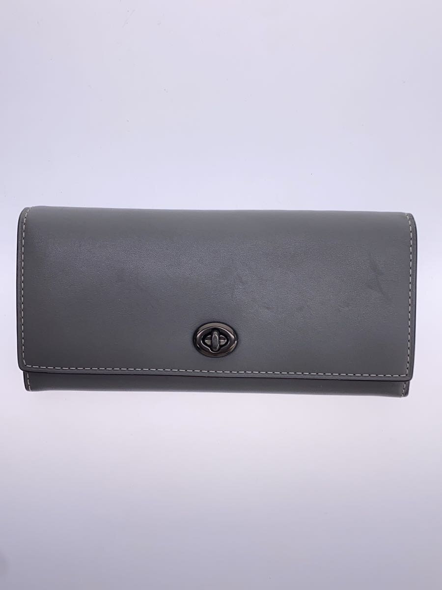 【中古】COACH◆長財布/レザー/GRY/無地/レディース【服飾雑貨他】
