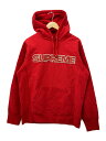 【中古】Supreme◆パーカー/M/コットン/レッド/Perforated Leather Hooded Sweatshirt【メンズウェア】