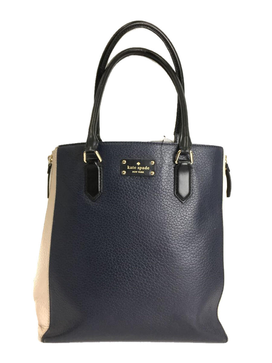 【中古】kate spade new york◆トートバッグ/レザー/NVY【バッグ】