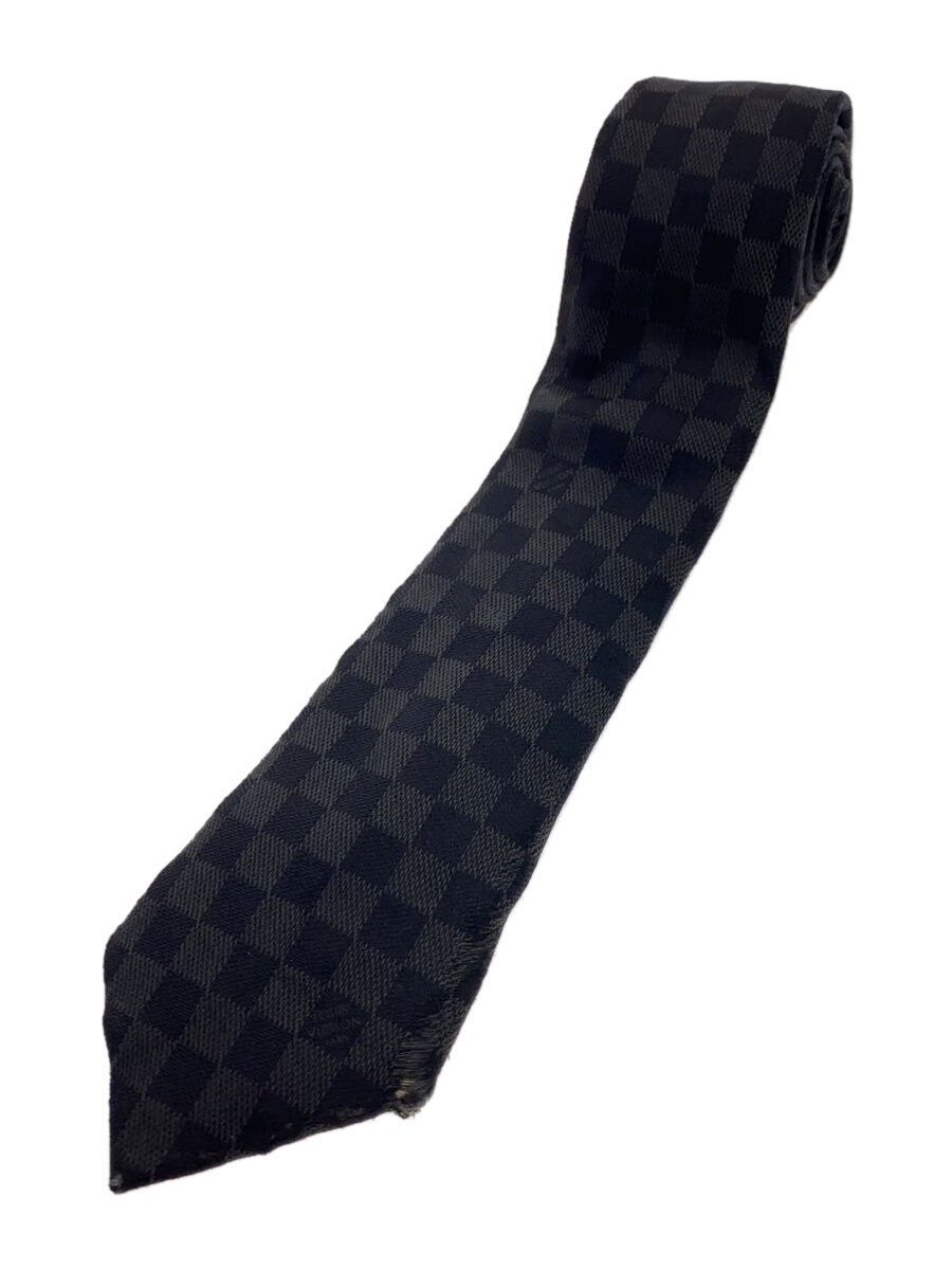 【中古】LOUIS VUITTON◆クラヴァット・ダミエクラシック_ダミエ・エベヌ_BLK/シルク/BLK/総柄/メンズ【服飾雑貨他】