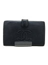 【中古】CHANEL◆財布/--/BLK/無地/メンズ/二つ折り財