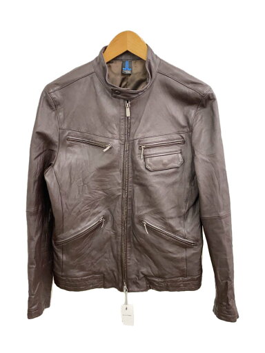 【中古】LANVIN en Bleu◆バンドカラー/シングルライダース/レザージャケット・ブルゾン/--/羊革/BRW【レディースウェア】 【中古】LANVIN en Bleu◆バンドカラー/シングルライダース/レザージャケット・ブルゾン/--/羊革/BRW【レディースウェア】