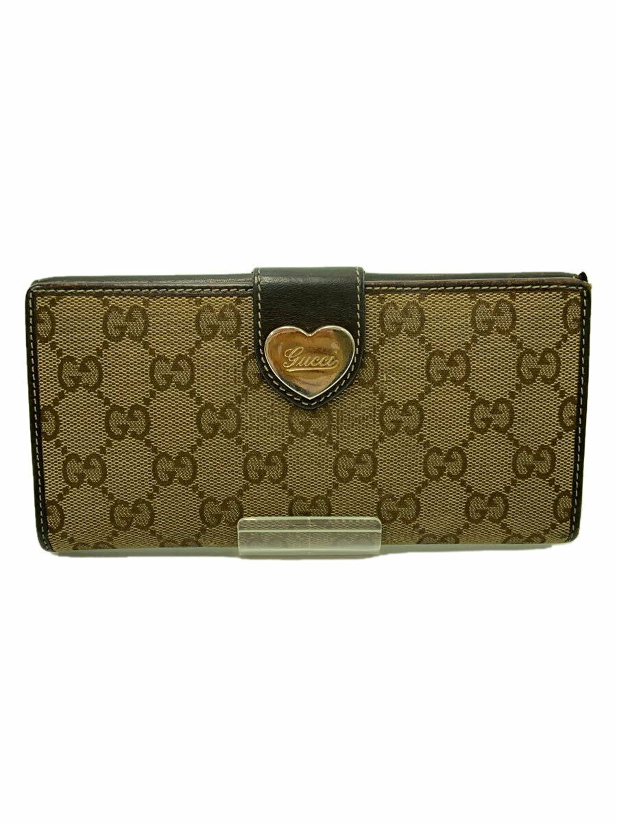 【中古】GUCCI◆長財布_ハートプレート_GGキャンバス/キャンバス/BRW/レディース【服飾雑貨他】