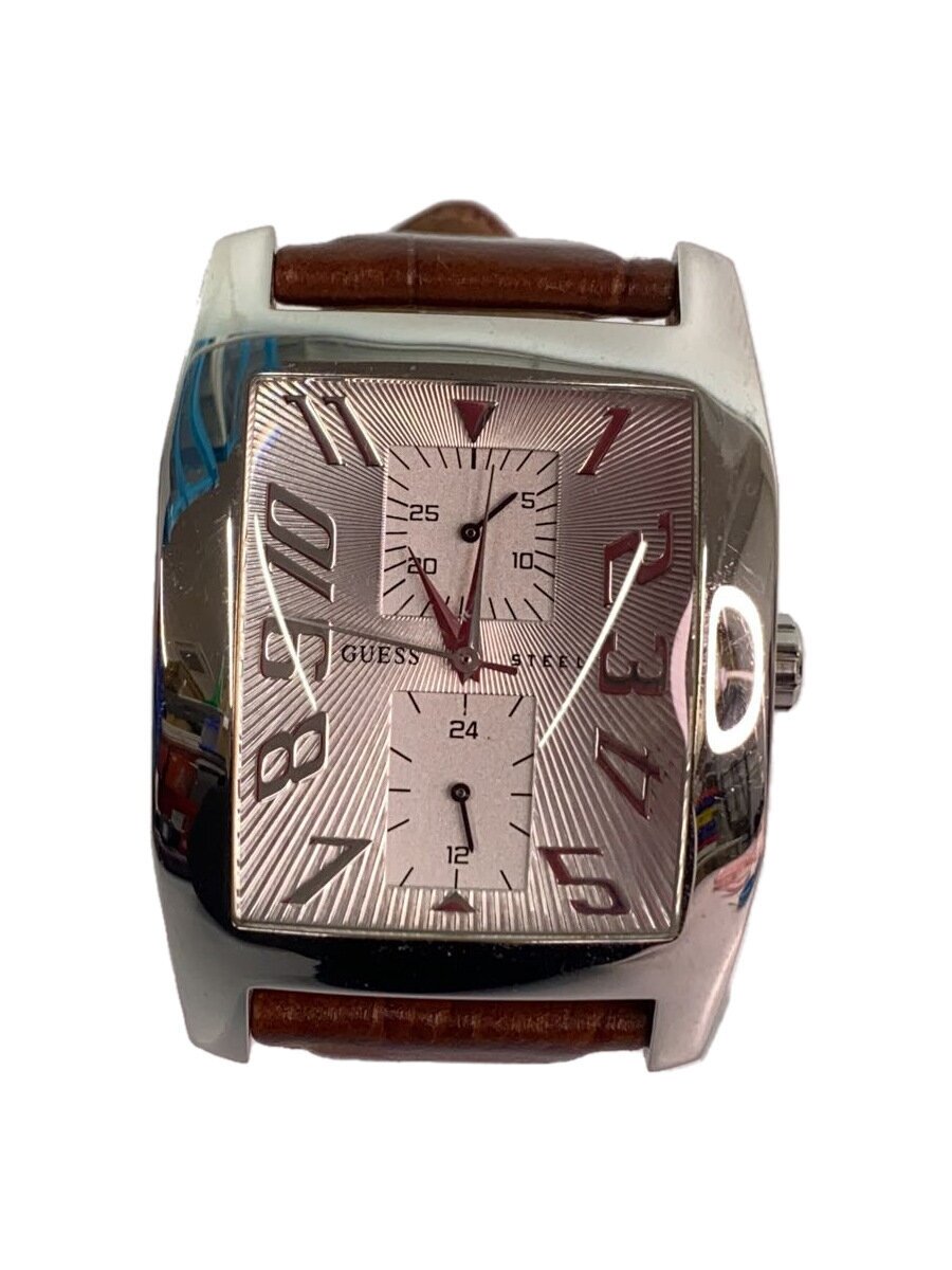 B, C, D, G, J, L, S, T, Z - 【中古】GUESS◆クォーツ腕時計/アナログ/レザー/SLV/BRW/I95200G2【服飾雑貨他】