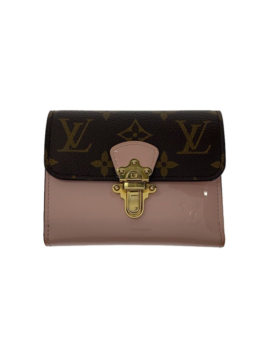 【中古】LOUIS VUITTON◆ポルト・フォイユ・チェリーウッド・コンパクト_モノグラム・キャンバス_ヴェルニ/PVC/PNK/レディース//【服飾雑貨他】
