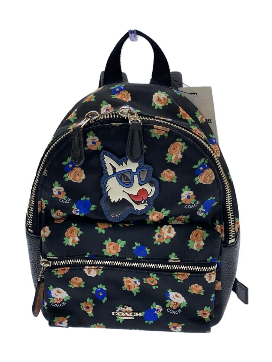 【中古】COACH◆ドッグワッペン/花柄リュック/--/BLK/総柄/F57636【バッグ】