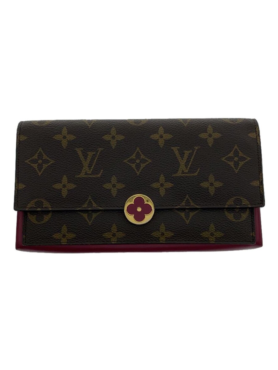 【中古】LOUIS VUITTON◆ポルト・フォイユ・フロール_モノグラム・キャンバス_BRW_フューシャ/PVC/BRW/レディース【服飾雑貨他】