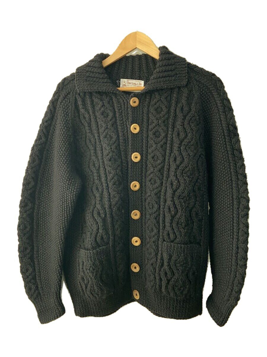 【中古】INVERALLAN◆カーディガン(厚手)/--/ウール/ブラック/スコットランド製/茶タグ【メンズウェア】