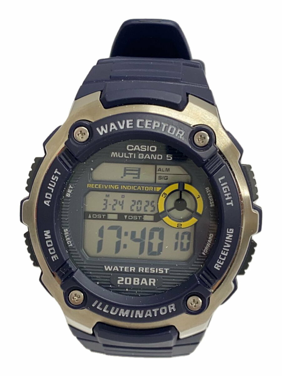【中古】CASIO◆クォーツ腕時計/デジタル/ラバー/ネイビー/ネイビー/WV-200R【服飾雑貨他】