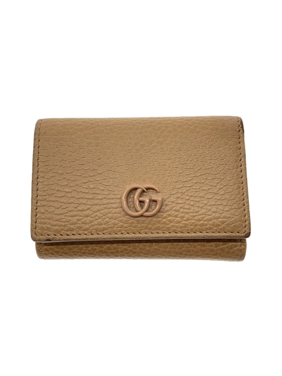 【中古】GUCCI◆3つ折り財布_GGマーモント_レザー_ベージュ_644407【服飾雑貨他】
