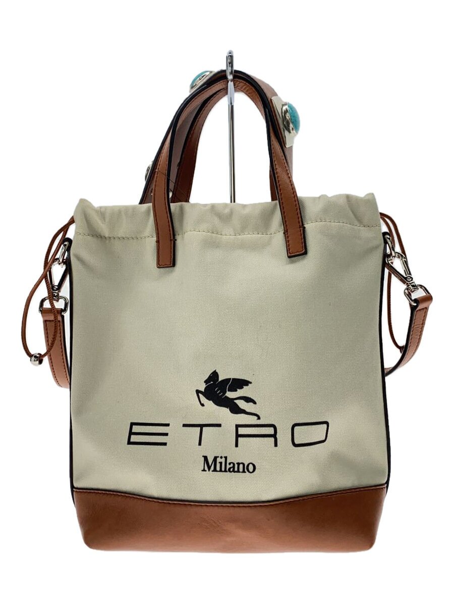 【中古】ETRO◆2WAYロゴトートバッグ/キャンバス/BEG/1N626-8801【バッグ】