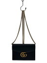 【中古】GUCCI◆チェーン・ショルダーウォレット_GGマーモント/レザー/BLK/レディース【服飾雑貨他】