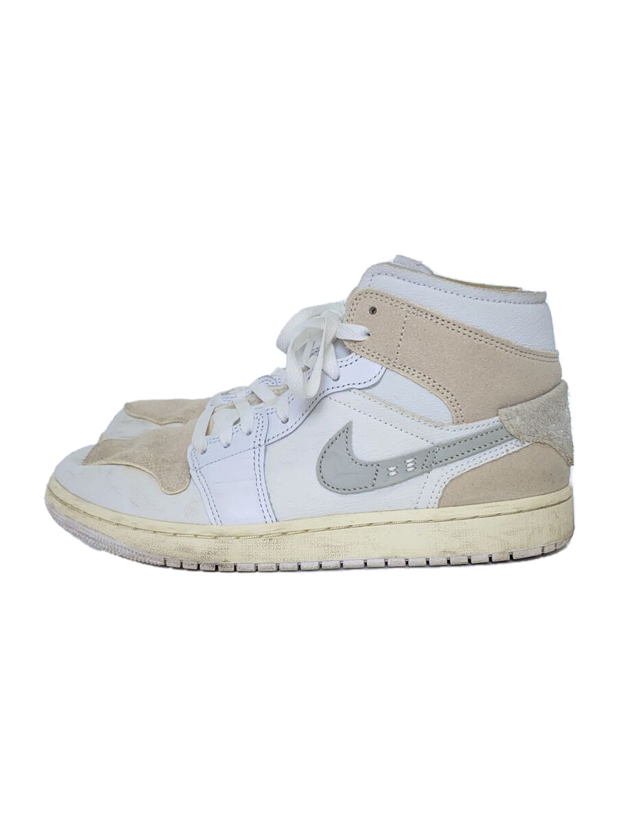【中古】NIKE◆AIR JORDAN 1 MID CRAFT_エア ジョーダン 1 ミッド クラフト/27cm/WHT【シューズ】