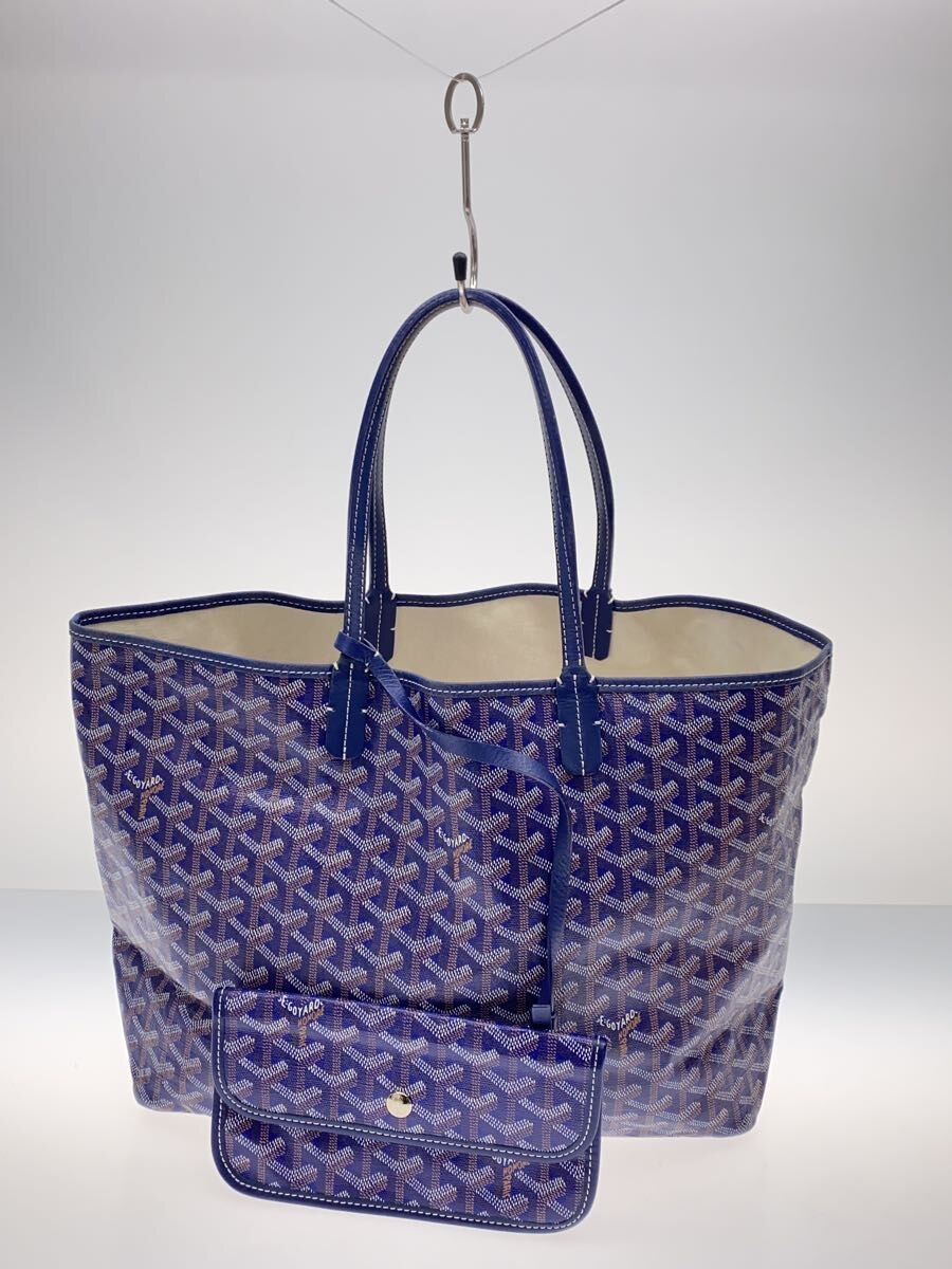 【中古】GOYARD◆サンルイPM/トートバッグ/レザー/NVY/総柄//【バッグ】