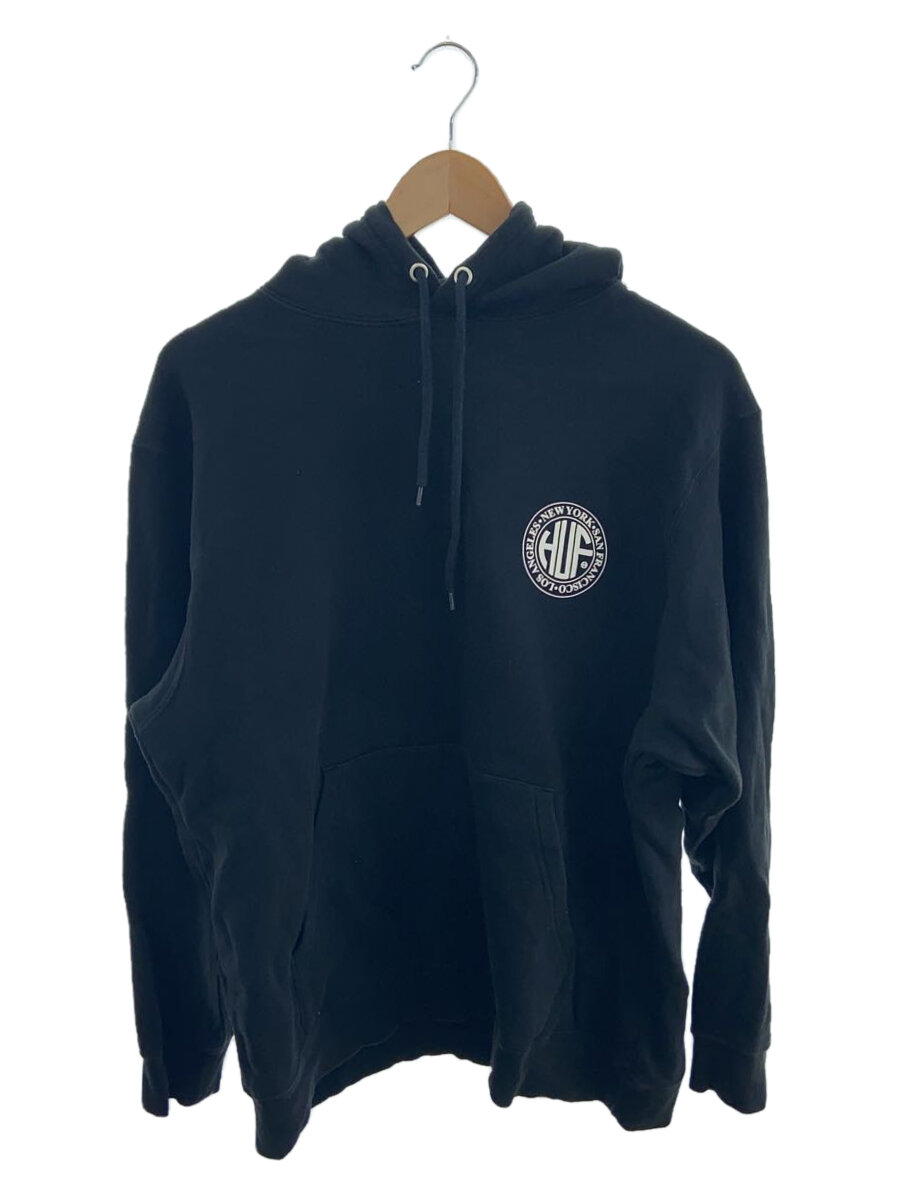 【中古】HUF◆パーカー/L/コットン/BLK/プリント/裏起毛【メンズウェア】