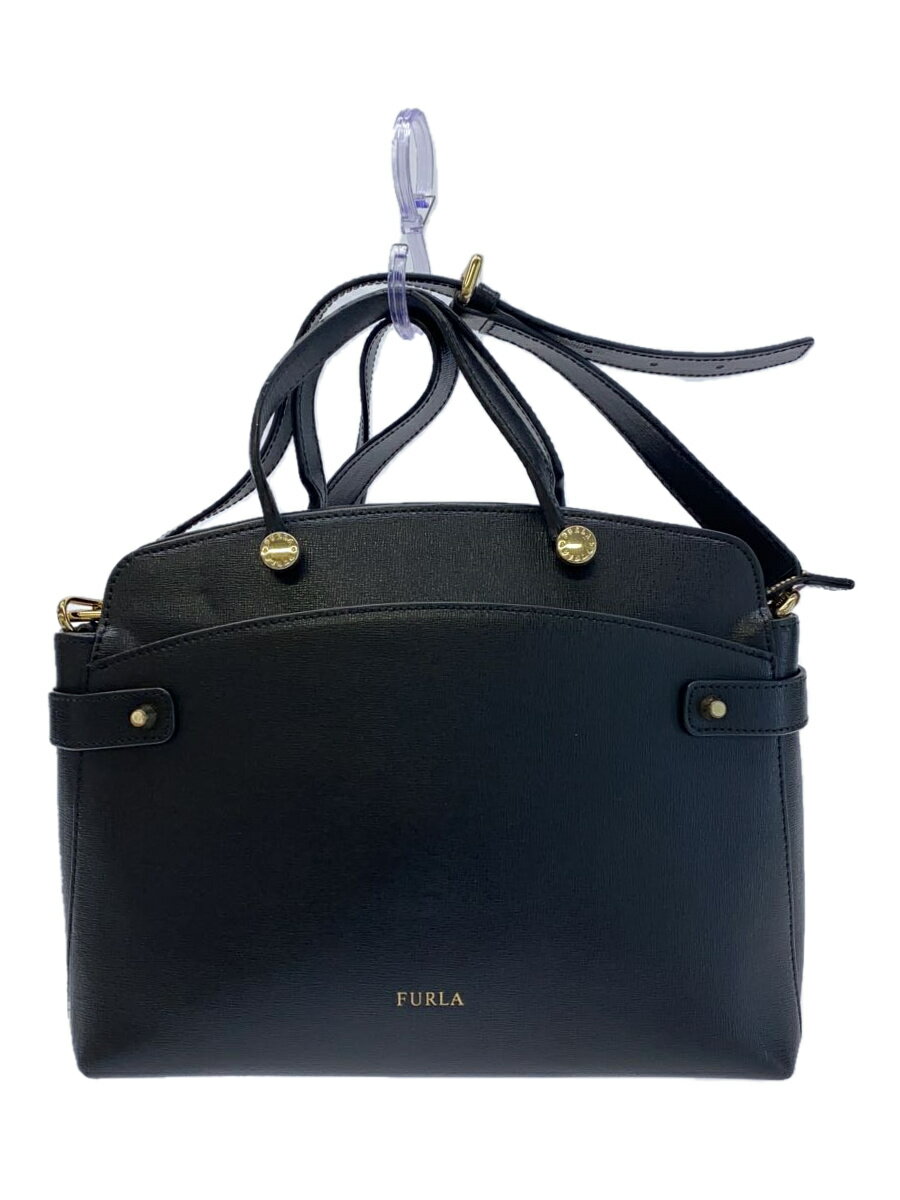 【中古】FURLA◆トートバッグ/レザー/BLK/角擦れ有【バッグ】