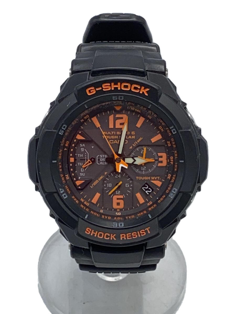 【中古】CASIO◆ソーラー腕時計・G-SHOCK/アナログ/ラバー/BLK/BLK【服飾雑貨他】