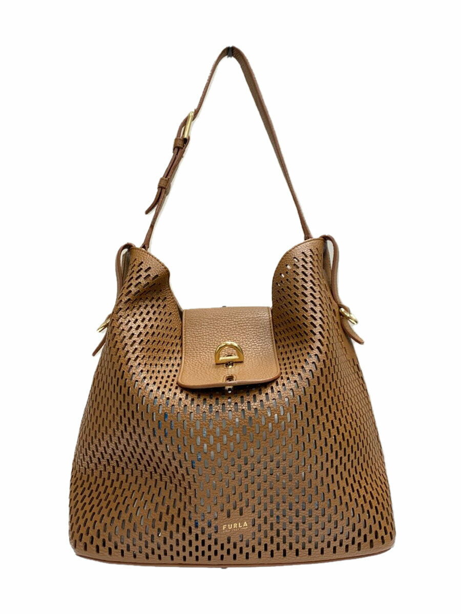 【中古】FURLA◆ショルダーバッグ/レザー/BRW/NET M HOBO【バッグ】