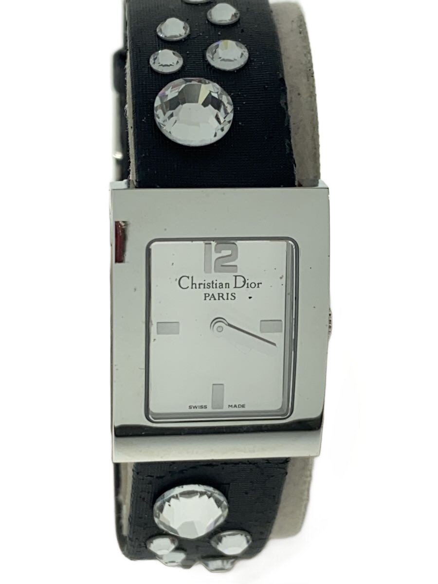 【中古】Christian Dior◆クォーツ腕時計/アナログ/レザー/WHT/BLK/D78-109/ベルト劣化【服飾雑貨他】