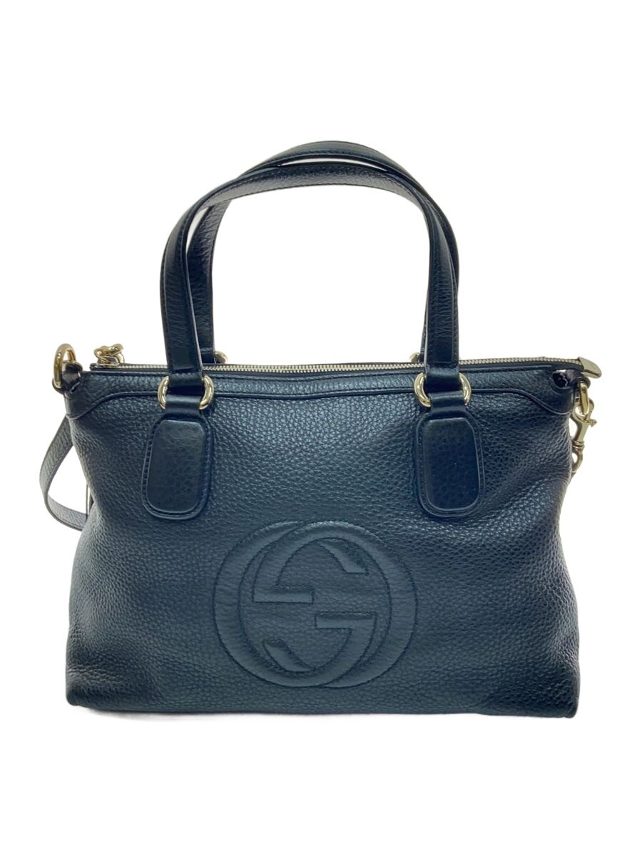 GUCCI - 【中古】GUCCI◆ハンドバッグ_ソーホー/レザー/BLK【バッグ】