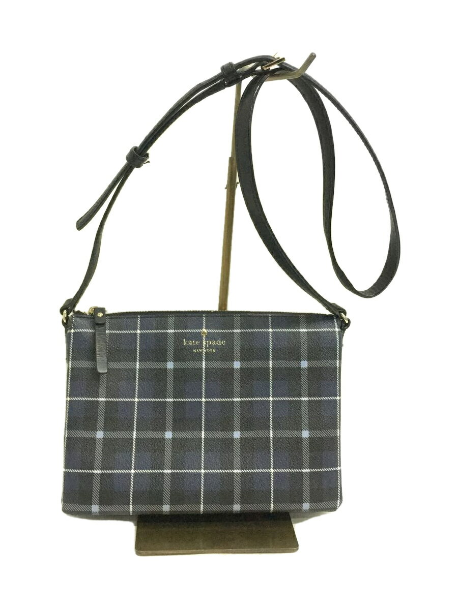 【中古】kate spade new york◆レザーサコッシュ/ショルダーバッグ/レザー/ネイビー/紺/チェック/PXRU7021【バッグ】