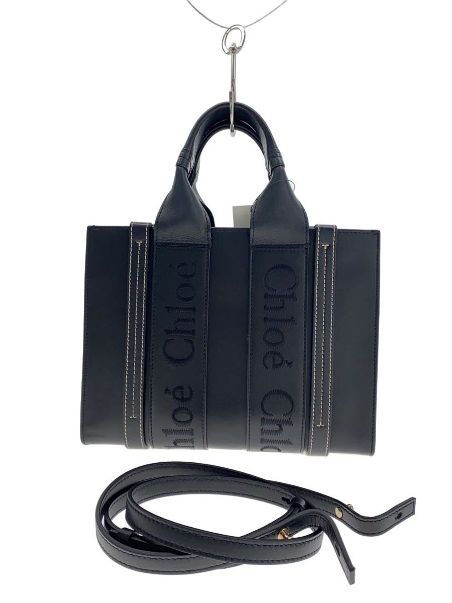 【中古】Chloe◆woody/スモールトートバッグ/ハンドバッグ/レザー/BLK【バッグ】