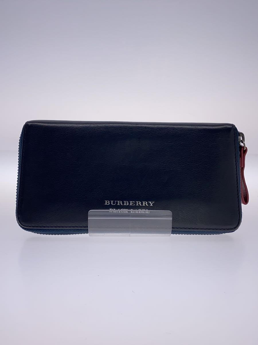 【中古】BURBERRY BLACK LABEL◆長財布/レザー/NVY/無地/メンズ【服飾雑貨他】